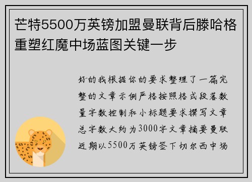 芒特5500万英镑加盟曼联背后滕哈格重塑红魔中场蓝图关键一步